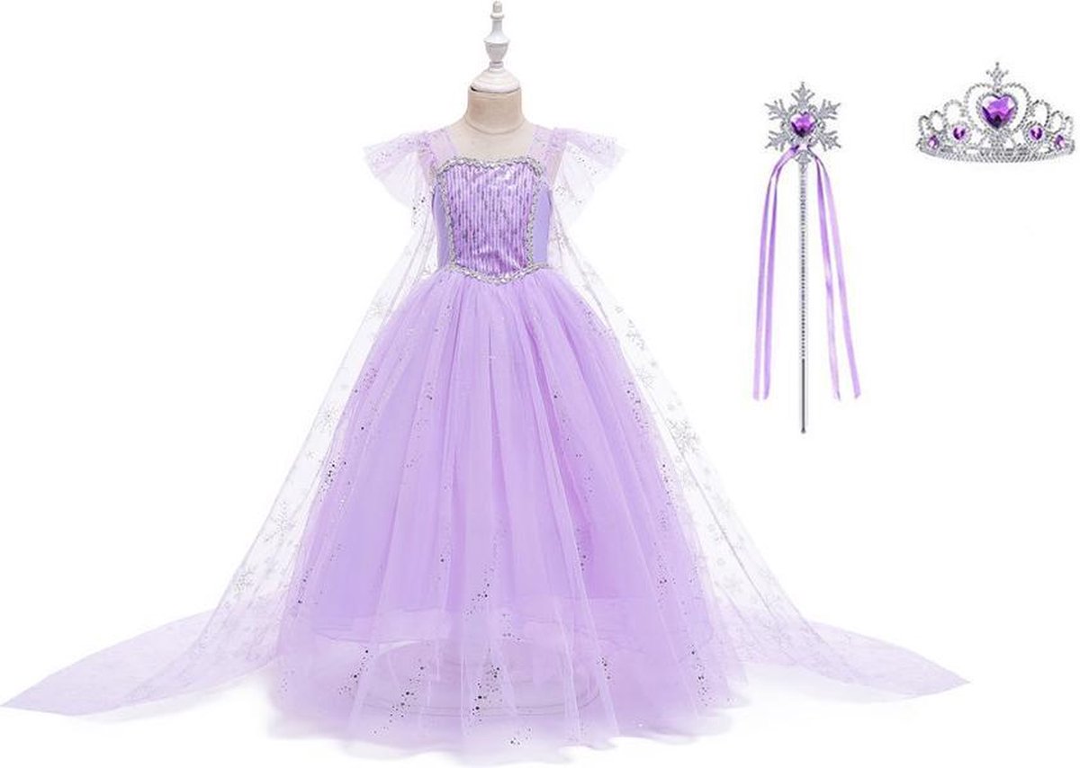 Elsa Jurk | Luxe Verkleedjurk | Prinsessenjurk Meisje |maat 110/116 (120)| Verkleedkleren Meisje | Frozen Jurk | Prinsessen Verkleedkleding | Carnavalskleding Kinderen | Paars